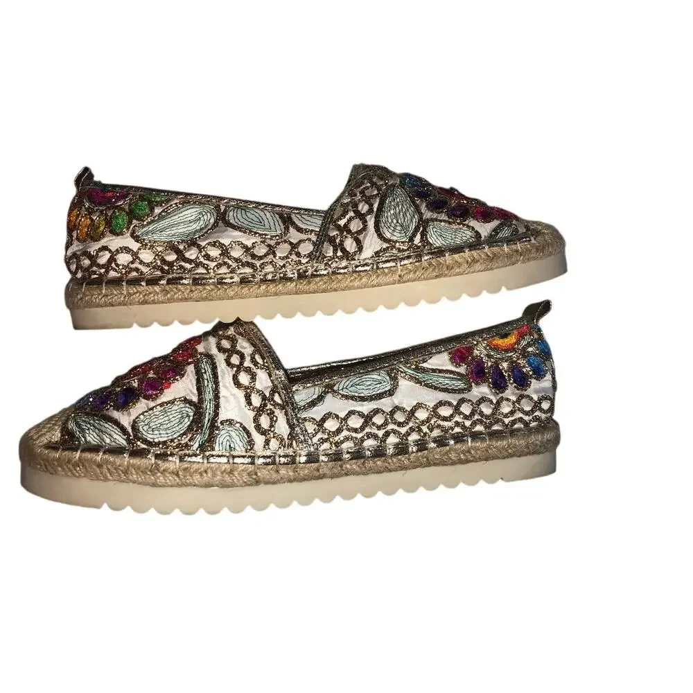 Patrizia Spring Step Maylis Embroidered Espadrilles Size 39 8-8.5 Boho Flats